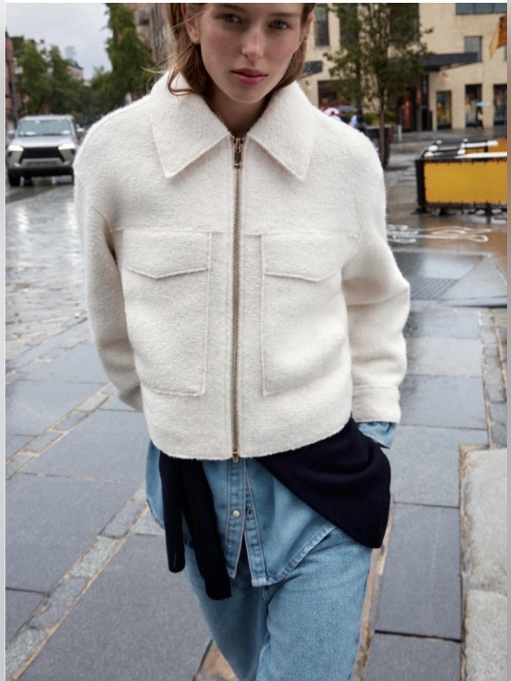 Zara Cream Bouclé Cropped Jacket | Textured Wool Blend | Quiet Luxury Style XS